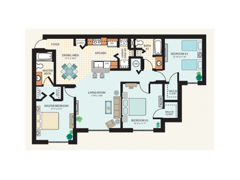 Three Bedroom Floor Plan at Mariners Cay Affordable Apartments in Spring Hill FL